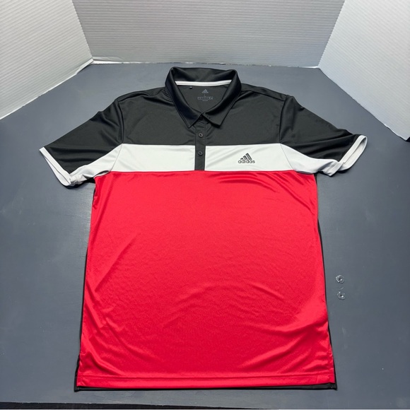 Adidas Golf Climalite Blocked Men's Polo Shirt Red/Gray/Black Sz Large - Picture 4 of 10